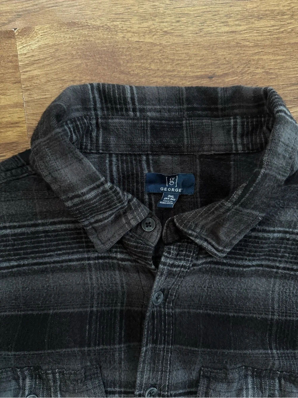 George Men's Casual Button-Down Plaid Shirt - Black & Gray